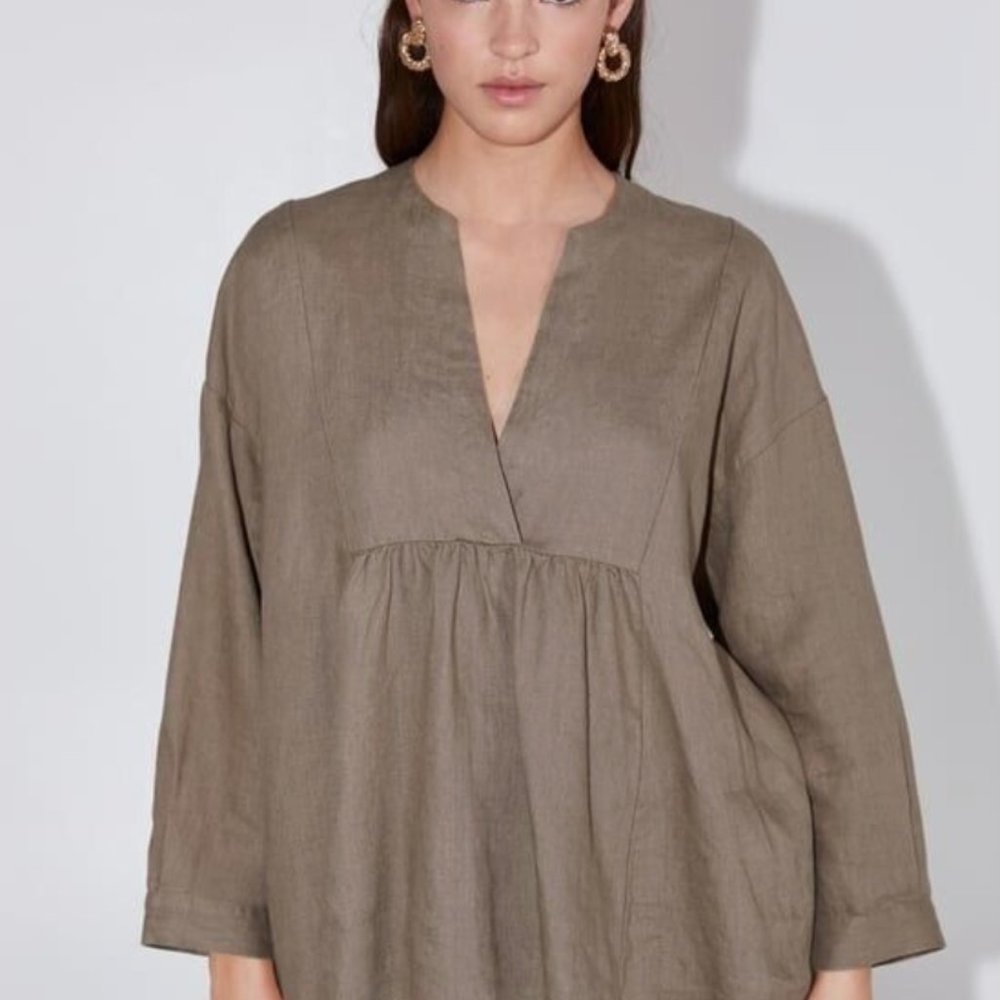 New without Tags ZARA linen popover blouse shirt